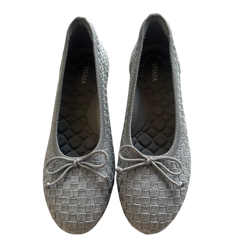 VIVALA Gray Woven Ballet Flats with Bow